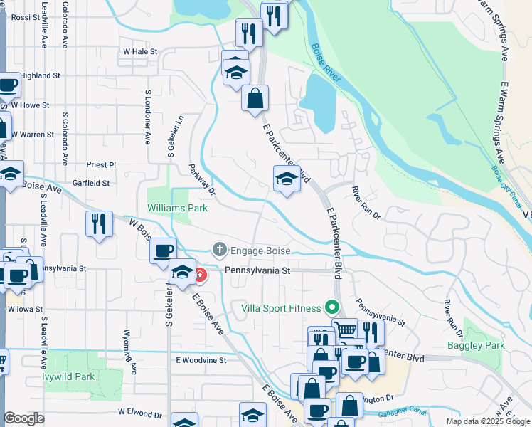 map of restaurants, bars, coffee shops, grocery stores, and more near 1984 Myers Street in Boise