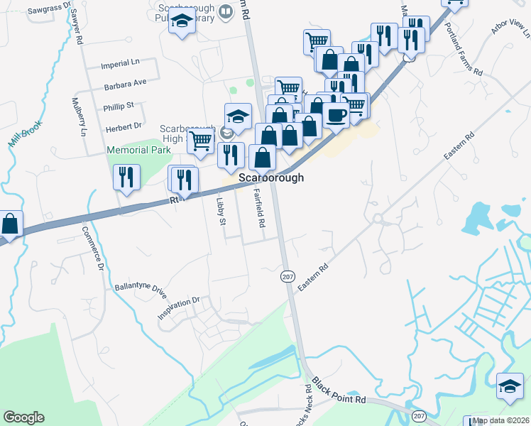 map of restaurants, bars, coffee shops, grocery stores, and more near 14 Fairfield Road in Scarborough