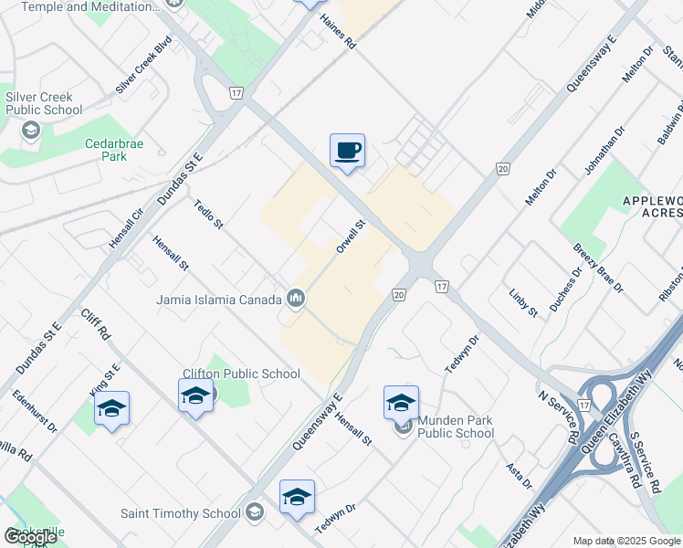 map of restaurants, bars, coffee shops, grocery stores, and more near in Mississauga