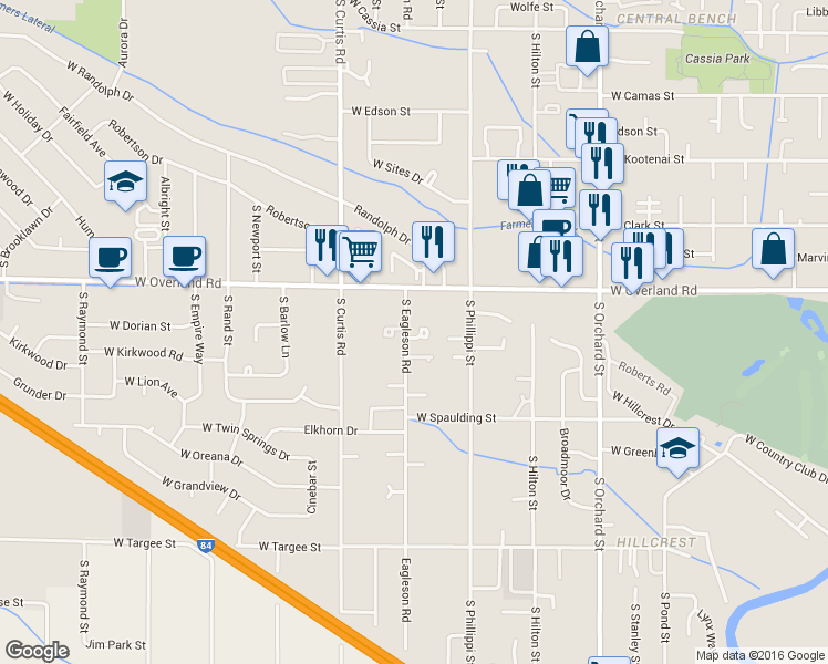 map of restaurants, bars, coffee shops, grocery stores, and more near 5619 West Dorian Lane in Boise