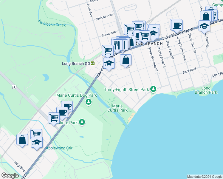 map of restaurants, bars, coffee shops, grocery stores, and more near in Toronto