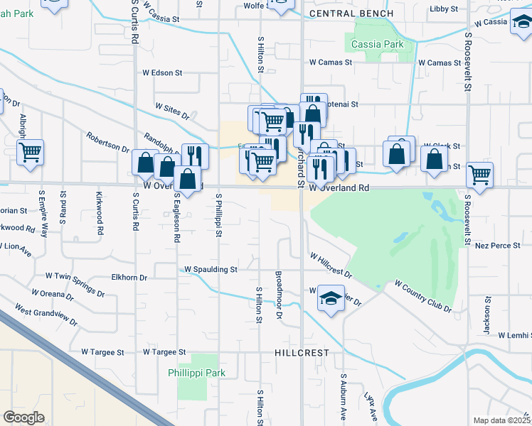 map of restaurants, bars, coffee shops, grocery stores, and more near 5126 Bel Air Street in Boise