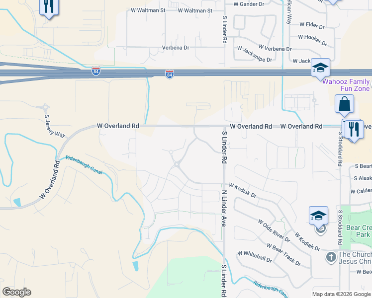map of restaurants, bars, coffee shops, grocery stores, and more near 1871 South Spanish Fork Way in Meridian