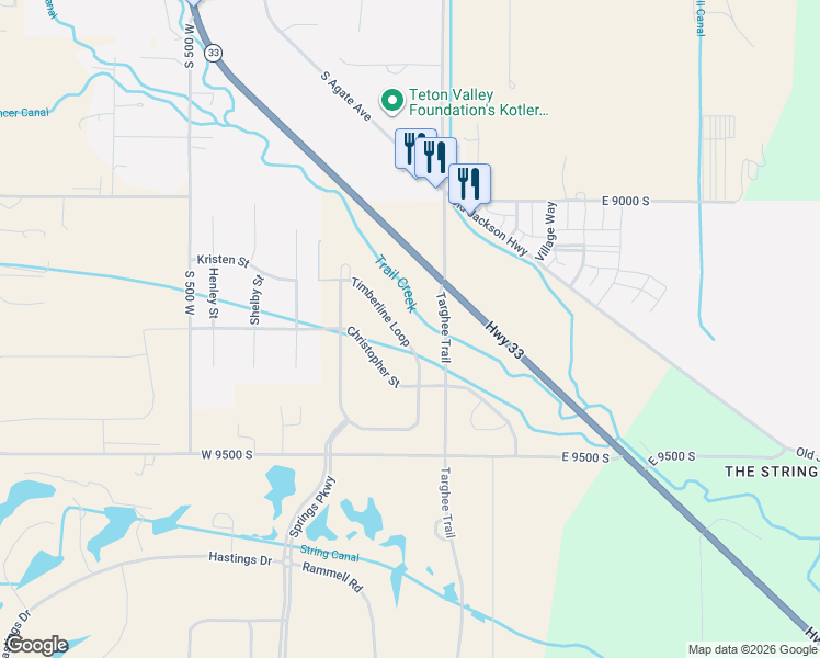 map of restaurants, bars, coffee shops, grocery stores, and more near 9273 Timberline Loop in Victor