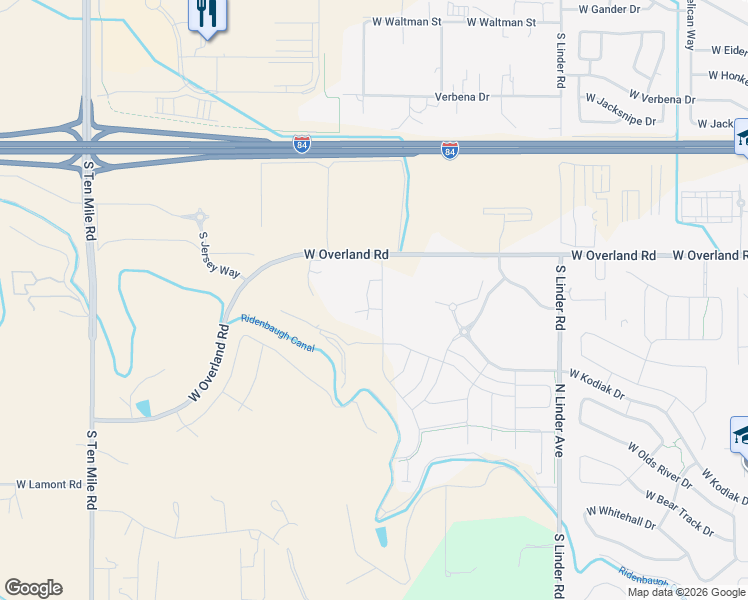 map of restaurants, bars, coffee shops, grocery stores, and more near 1703 South Grand Fork Way in Meridian