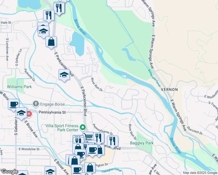 map of restaurants, bars, coffee shops, grocery stores, and more near 1967 Teal Lane in Boise