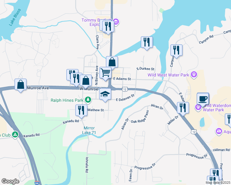 map of restaurants, bars, coffee shops, grocery stores, and more near 30 Wisconsin Dells Parkway South in Wisconsin Dells