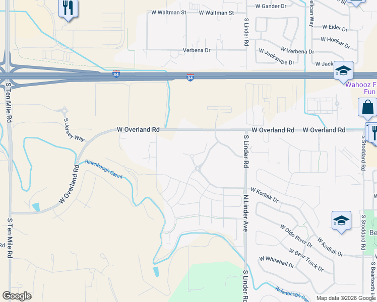 map of restaurants, bars, coffee shops, grocery stores, and more near 1871 South Spanish Fork Way in Meridian