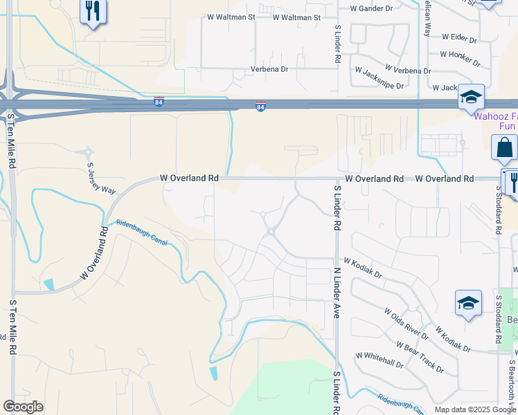 map of restaurants, bars, coffee shops, grocery stores, and more near 1871 South Spanish Fork Way in Meridian