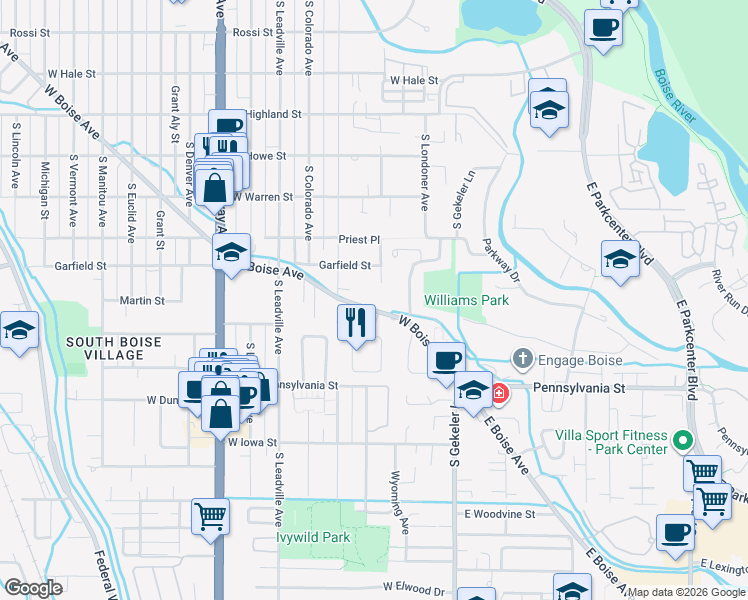 map of restaurants, bars, coffee shops, grocery stores, and more near 478 West Boise Avenue in Boise