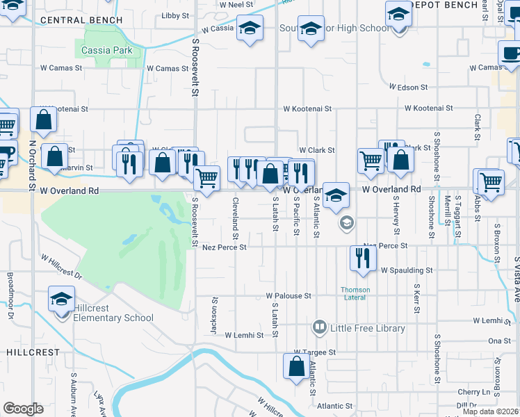 map of restaurants, bars, coffee shops, grocery stores, and more near 3801 Dorian Street in Boise