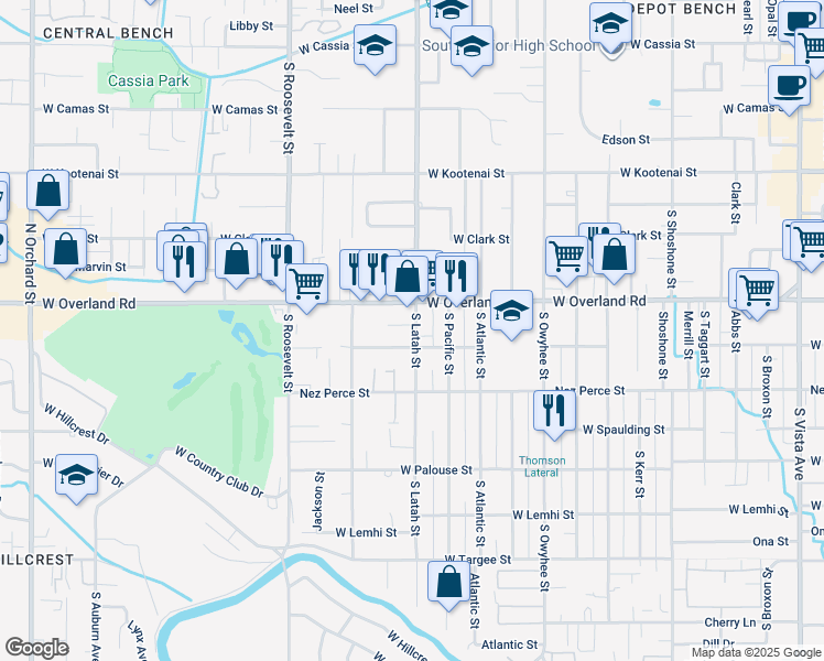 map of restaurants, bars, coffee shops, grocery stores, and more near 3801 Dorian Street in Boise