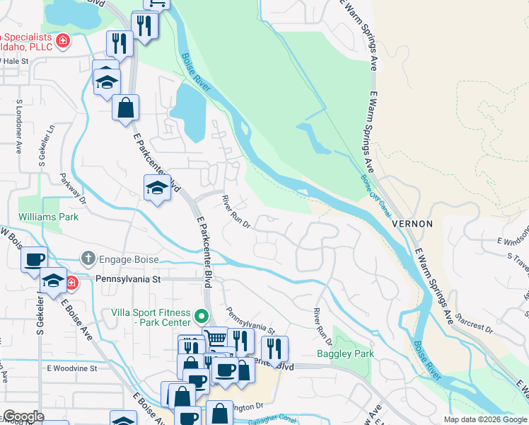 map of restaurants, bars, coffee shops, grocery stores, and more near 1967 Teal Lane in Boise