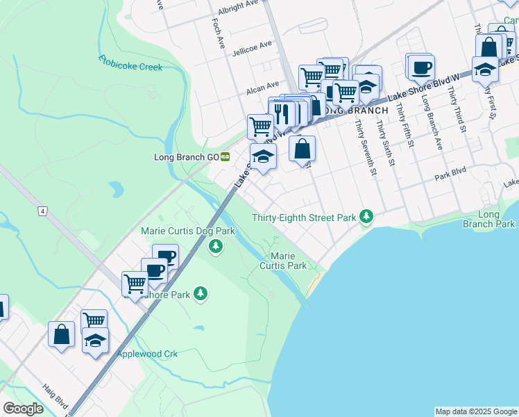 map of restaurants, bars, coffee shops, grocery stores, and more near in Toronto