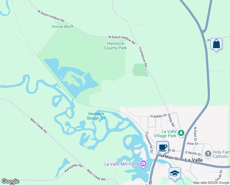 map of restaurants, bars, coffee shops, grocery stores, and more near E3598 Frank Road in La Valle