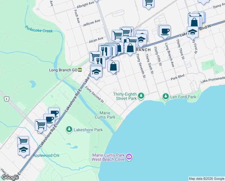 map of restaurants, bars, coffee shops, grocery stores, and more near in Toronto