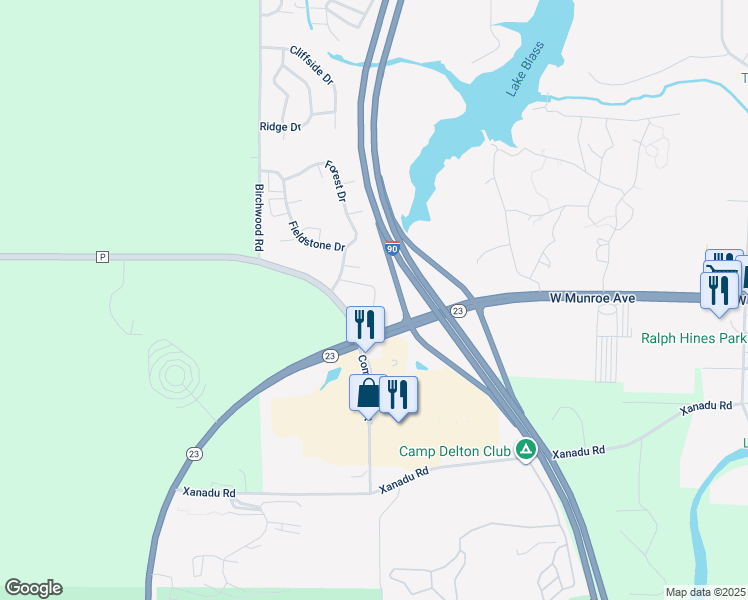 map of restaurants, bars, coffee shops, grocery stores, and more near 14 County Road P in Wisconsin Dells