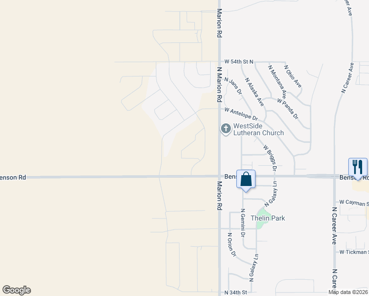 map of restaurants, bars, coffee shops, grocery stores, and more near 5400-6998 West Benson Road in Sioux Falls