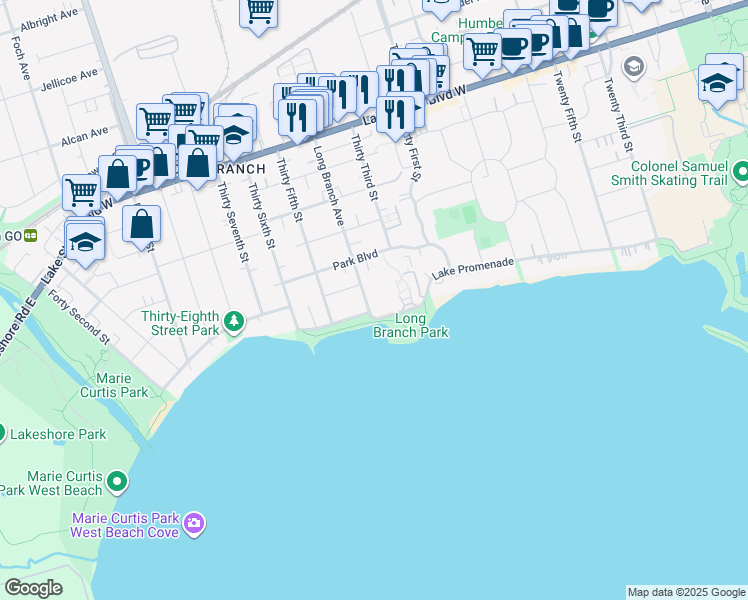 map of restaurants, bars, coffee shops, grocery stores, and more near in Toronto