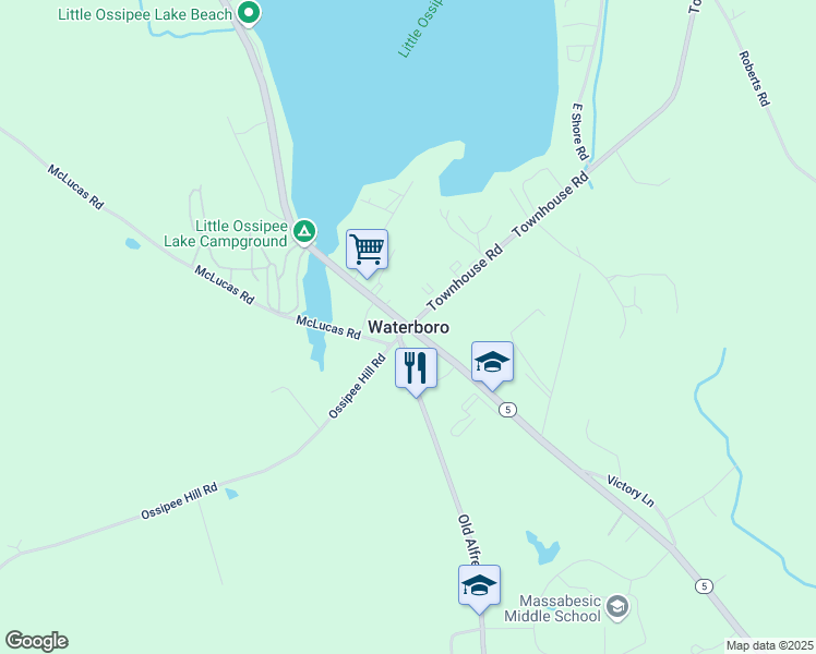 map of restaurants, bars, coffee shops, grocery stores, and more near in Waterboro