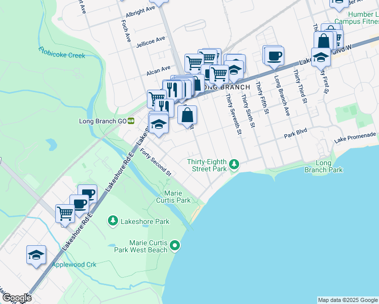 map of restaurants, bars, coffee shops, grocery stores, and more near in Toronto