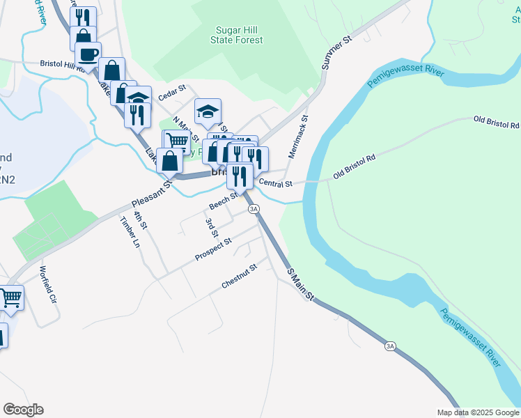 map of restaurants, bars, coffee shops, grocery stores, and more near 81 South Main Street in Bristol
