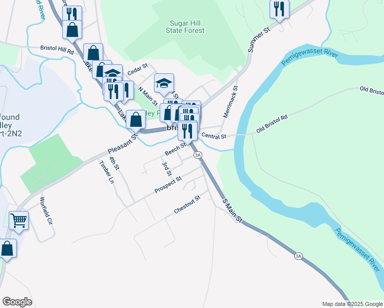 map of restaurants, bars, coffee shops, grocery stores, and more near 50 South Main Street in Bristol
