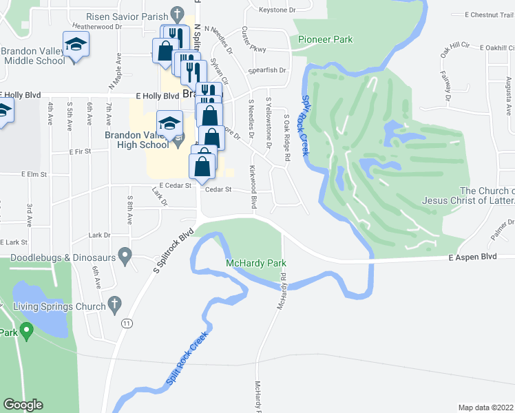 map of restaurants, bars, coffee shops, grocery stores, and more near 500 Kirkwood Boulevard in Brandon