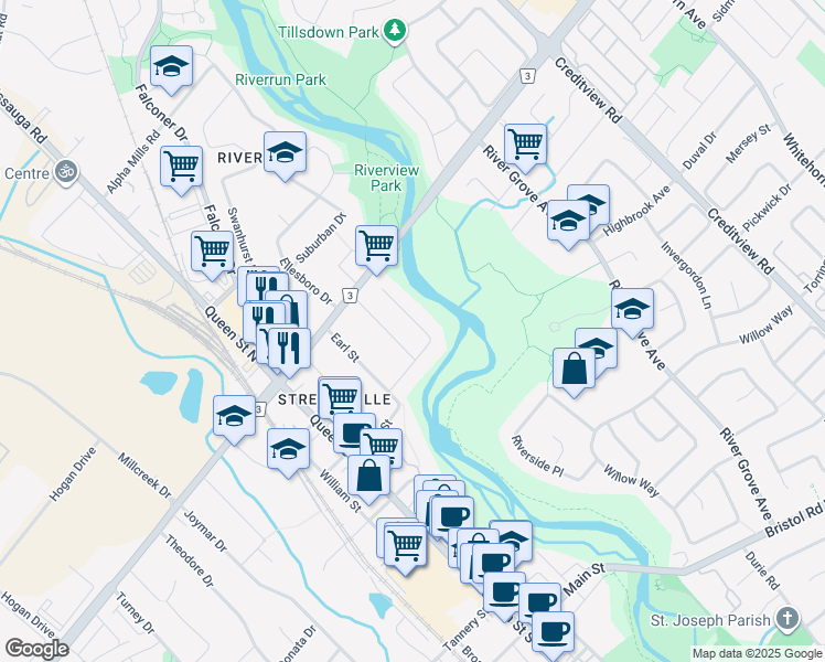 map of restaurants, bars, coffee shops, grocery stores, and more near in Mississauga