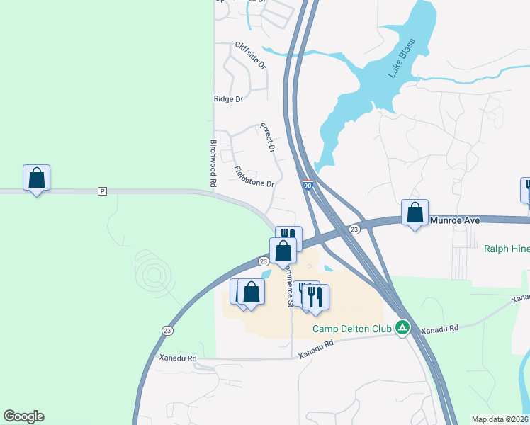 map of restaurants, bars, coffee shops, grocery stores, and more near 403 Fieldstone Drive in Wisconsin Dells