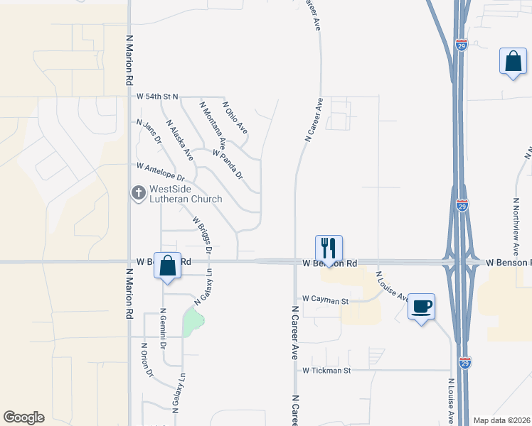 map of restaurants, bars, coffee shops, grocery stores, and more near 4008 North Pennsylvania Avenue in Sioux Falls