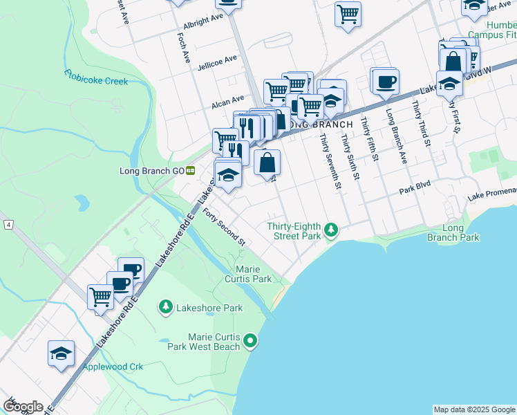 map of restaurants, bars, coffee shops, grocery stores, and more near in Toronto