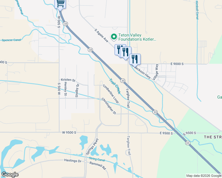 map of restaurants, bars, coffee shops, grocery stores, and more near 9187 Timberline Loop in Victor