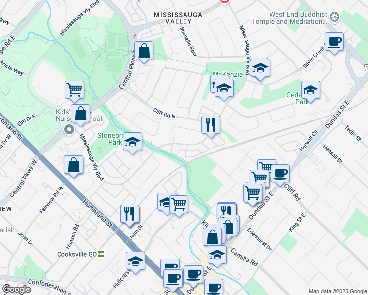 map of restaurants, bars, coffee shops, grocery stores, and more near 400 Mississauga Valley Boulevard in Mississauga