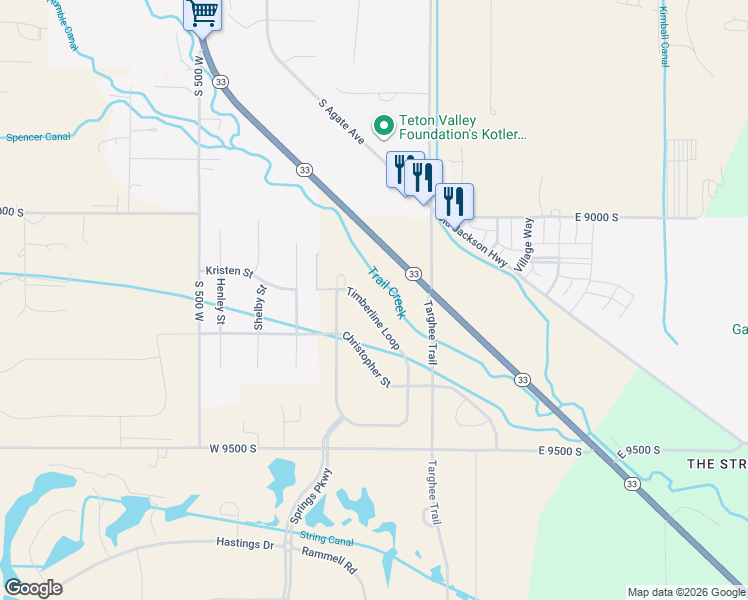 map of restaurants, bars, coffee shops, grocery stores, and more near 9187 Timberline Loop in Victor