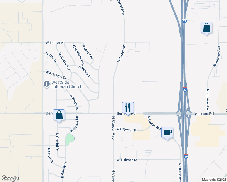 map of restaurants, bars, coffee shops, grocery stores, and more near 4000 North Career Avenue in Sioux Falls