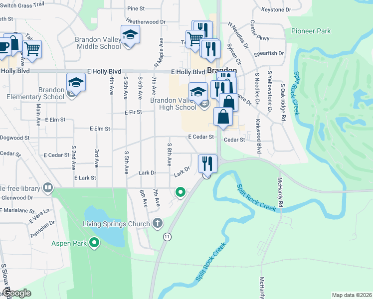 map of restaurants, bars, coffee shops, grocery stores, and more near 1201-1299 Lark Dr in Brandon