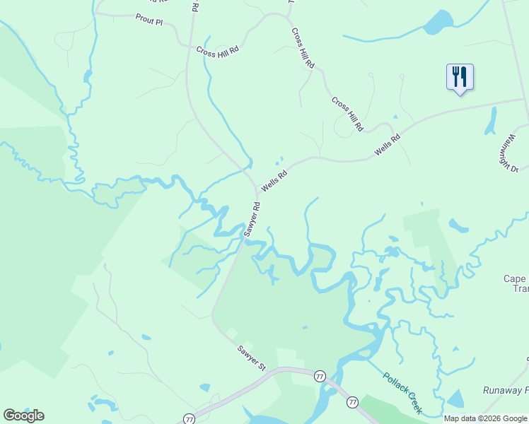 map of restaurants, bars, coffee shops, grocery stores, and more near 1278 Sawyer Rd in Cape Elizabeth