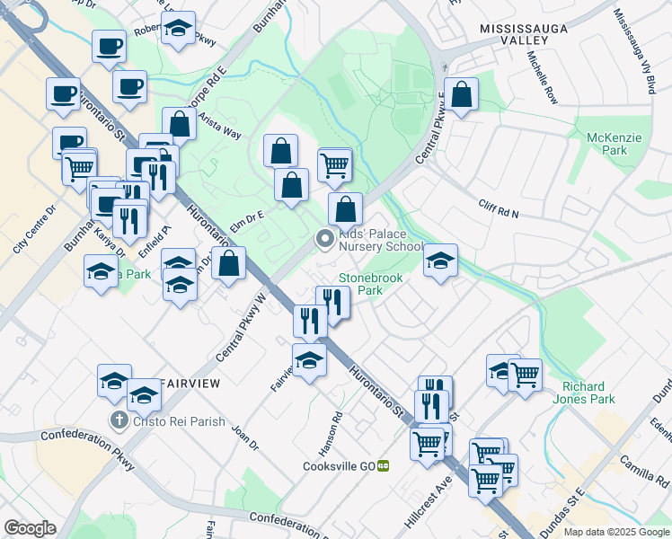 map of restaurants, bars, coffee shops, grocery stores, and more near 50 Mississauga Valley Boulevard in Mississauga