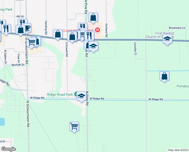 map of restaurants, bars, coffee shops, grocery stores, and more near 854 North Pine Road in Essexville