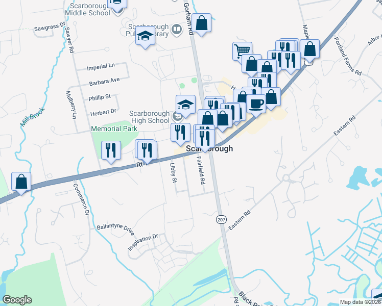 map of restaurants, bars, coffee shops, grocery stores, and more near 245 U.S. 1 in Scarborough