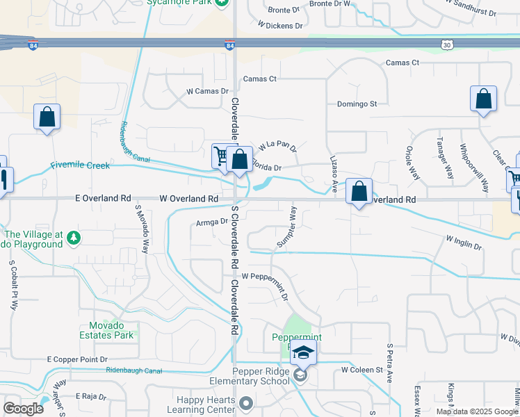map of restaurants, bars, coffee shops, grocery stores, and more near 12065 West Overland Road in Boise