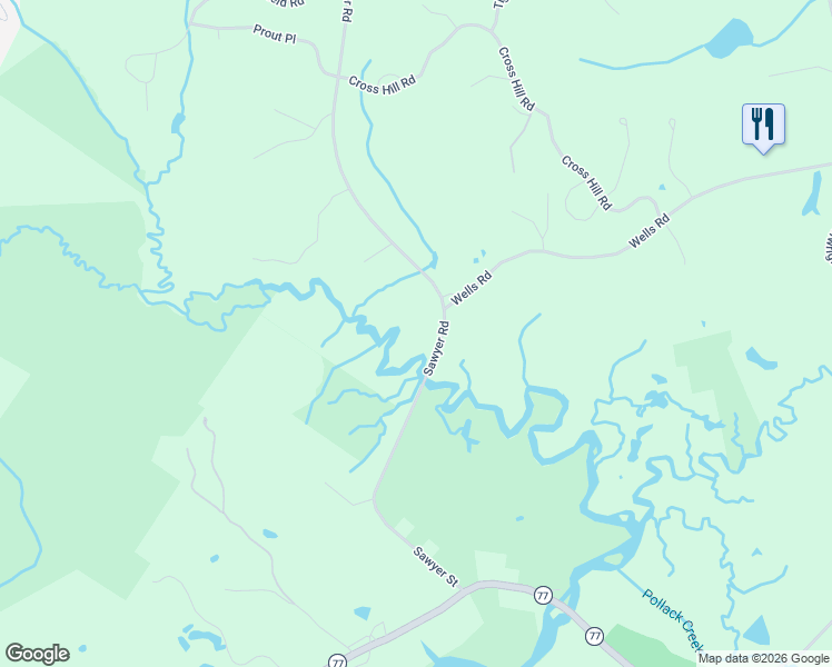 map of restaurants, bars, coffee shops, grocery stores, and more near 1275 Sawyer Road in Cape Elizabeth