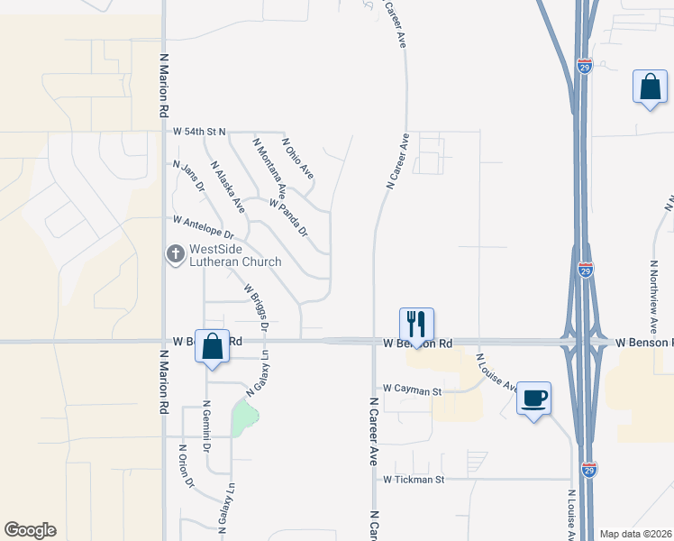 map of restaurants, bars, coffee shops, grocery stores, and more near 4008 North Pennsylvania Avenue in Sioux Falls