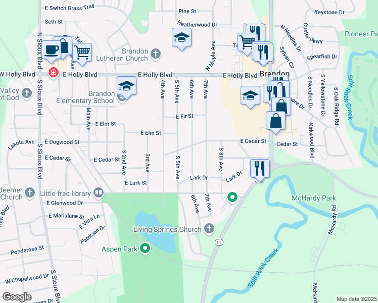 map of restaurants, bars, coffee shops, grocery stores, and more near 301 6th Avenue in Brandon