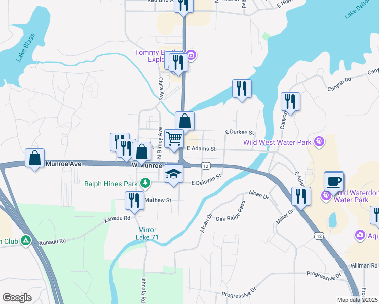 map of restaurants, bars, coffee shops, grocery stores, and more near 50 Wisconsin Dells Parkway in Lake Delton