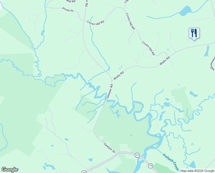 map of restaurants, bars, coffee shops, grocery stores, and more near 1275 Sawyer Road in Cape Elizabeth