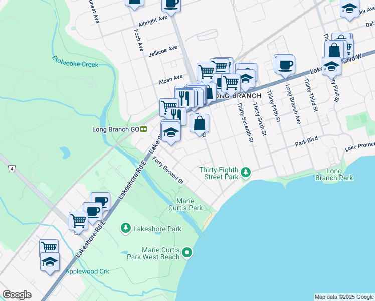 map of restaurants, bars, coffee shops, grocery stores, and more near in Toronto