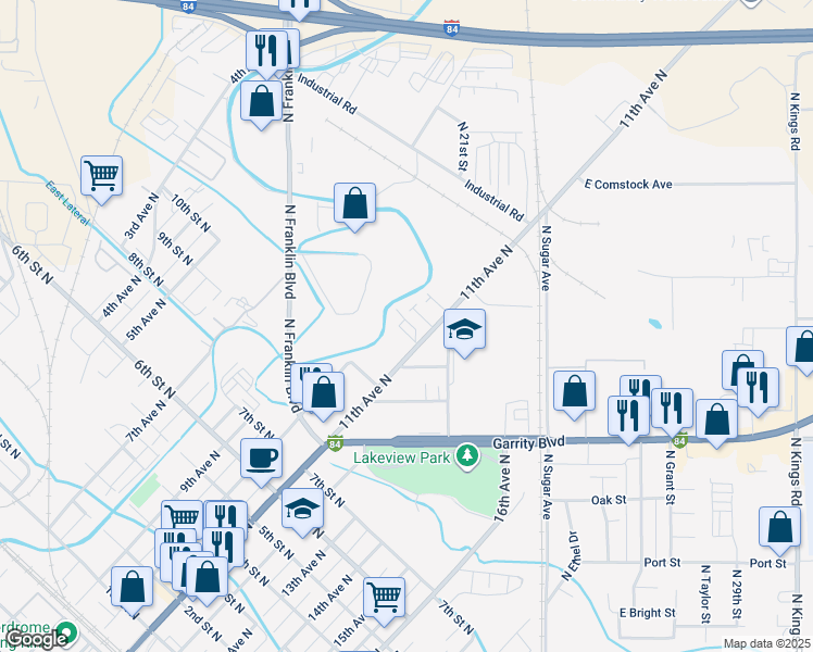 map of restaurants, bars, coffee shops, grocery stores, and more near 1115 11th Ave N in Nampa