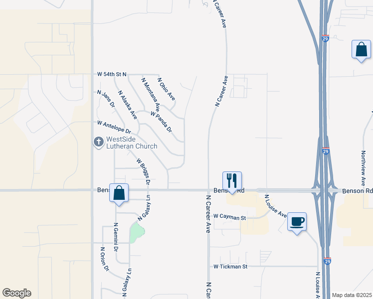 map of restaurants, bars, coffee shops, grocery stores, and more near 4008 North Pennsylvania Avenue in Sioux Falls
